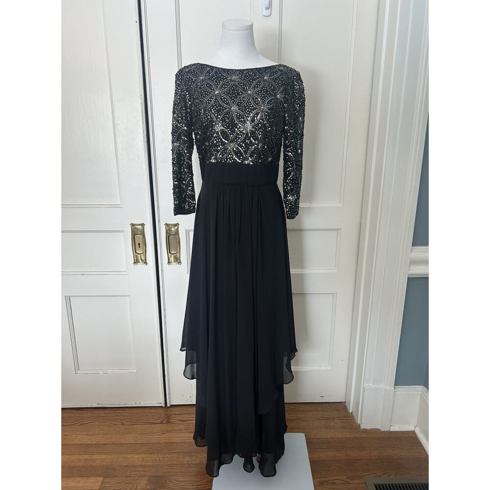 Eliza J Sequin Chiffon Elegant Formal Dress Womens Size 6 Black Wedding Event